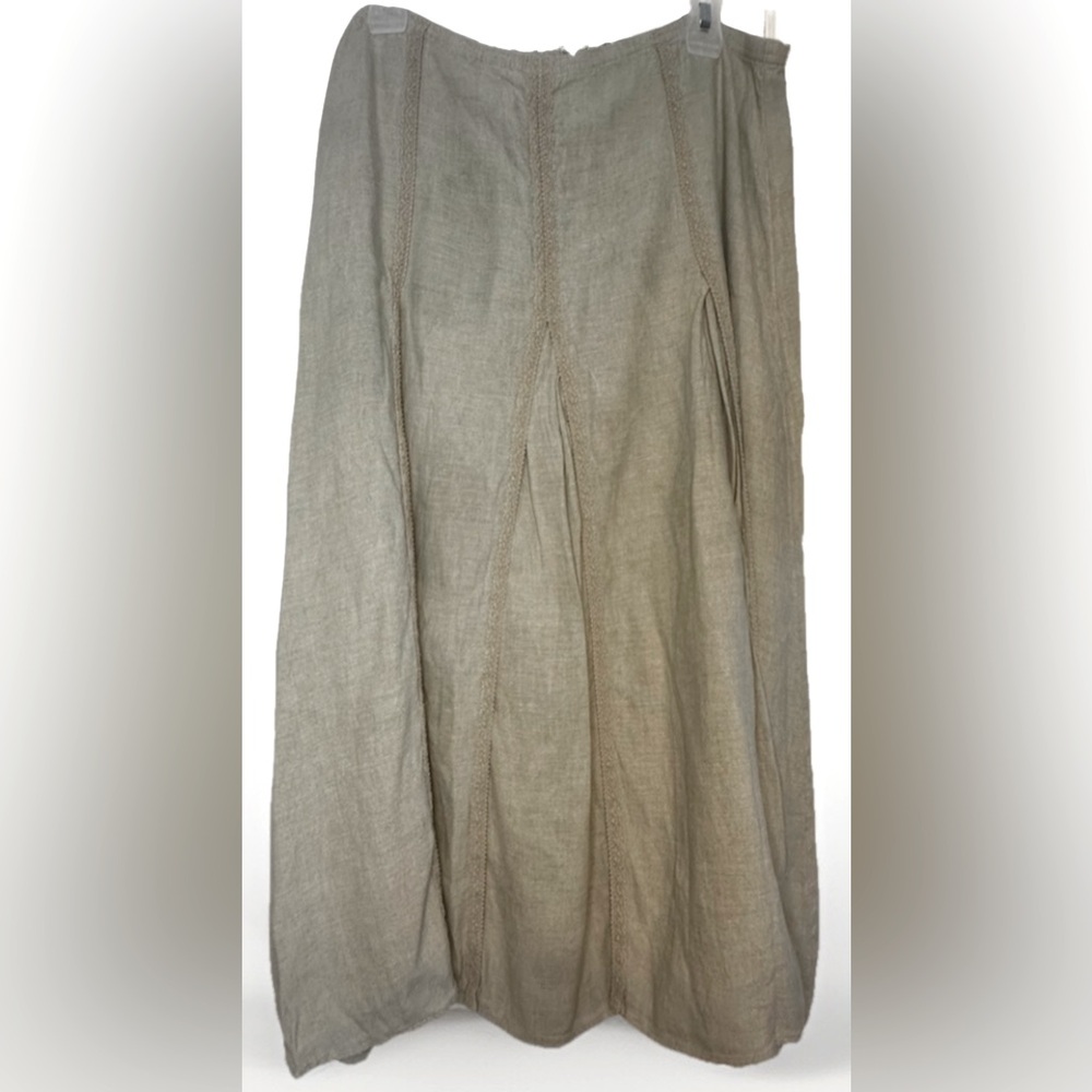 J. Jill Light Green Linen Blend Midi A-Line Skirt Coastal Lagenlook Women’s Sz M